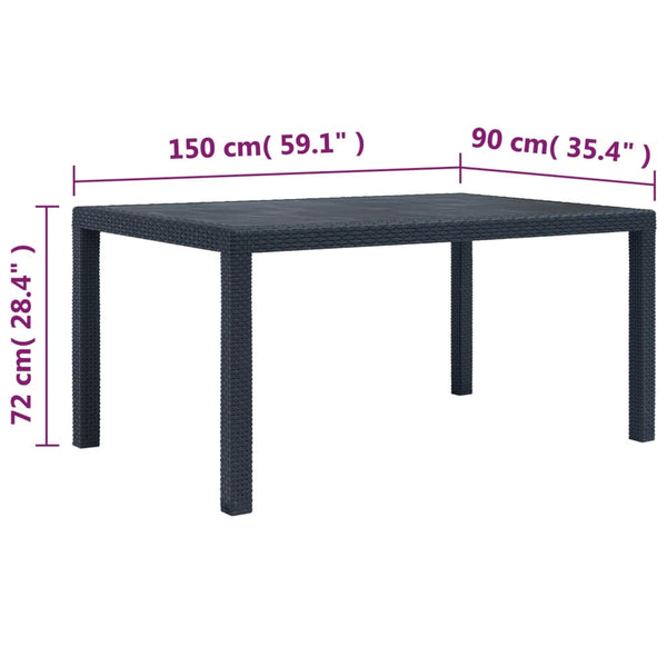 Mesa jardim 150x90x72 cm plástico antracite com aspeto de vime