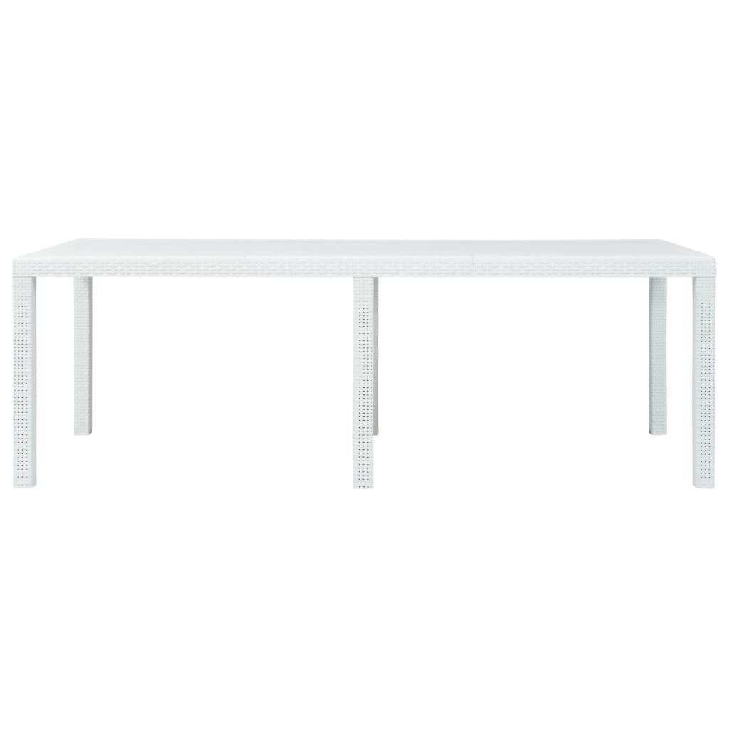 Mesa de jardim 220x90x72 cm plástico branco com aspeto de vime