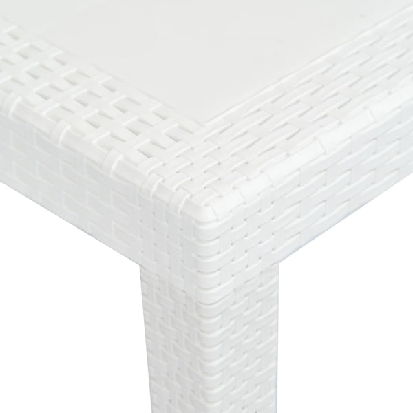 Mesa de jardim 220x90x72 cm plástico branco com aspeto de vime