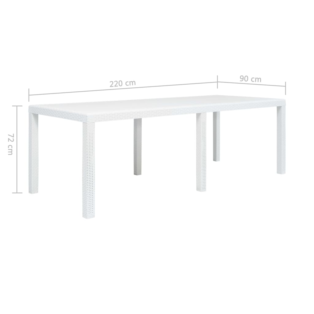 Mesa de jardim 220x90x72 cm plástico branco com aspeto de vime