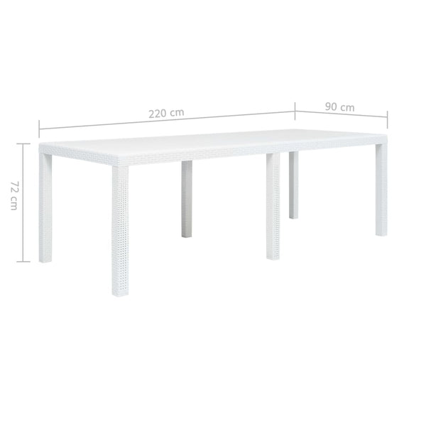 Mesa de jardim 220x90x72 cm plástico branco com aspeto de vime