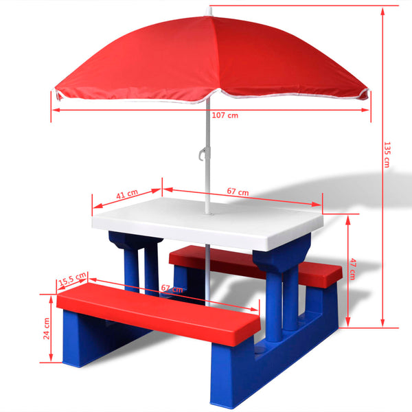 Mesa de piquenique com guarda-chuva para crianças