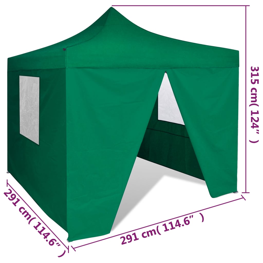 Tenda dobrável 3 x 3 m verde com 4 paredes