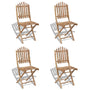 Cadeiras de exterior dobráveis bambu 4 pcs