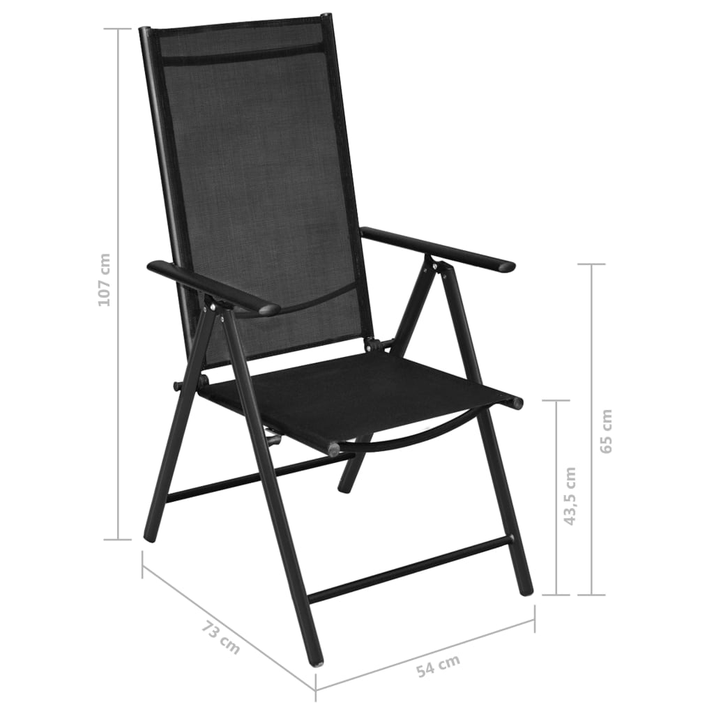 Cadeiras de jardim dobráveis 2 pcs alumínio e textilene preto