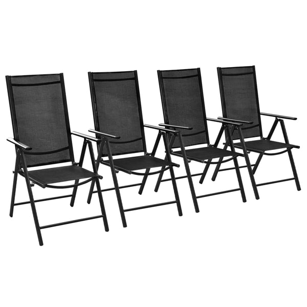 Cadeiras de jardim dobráveis 4 pcs alumínio e textilene preto