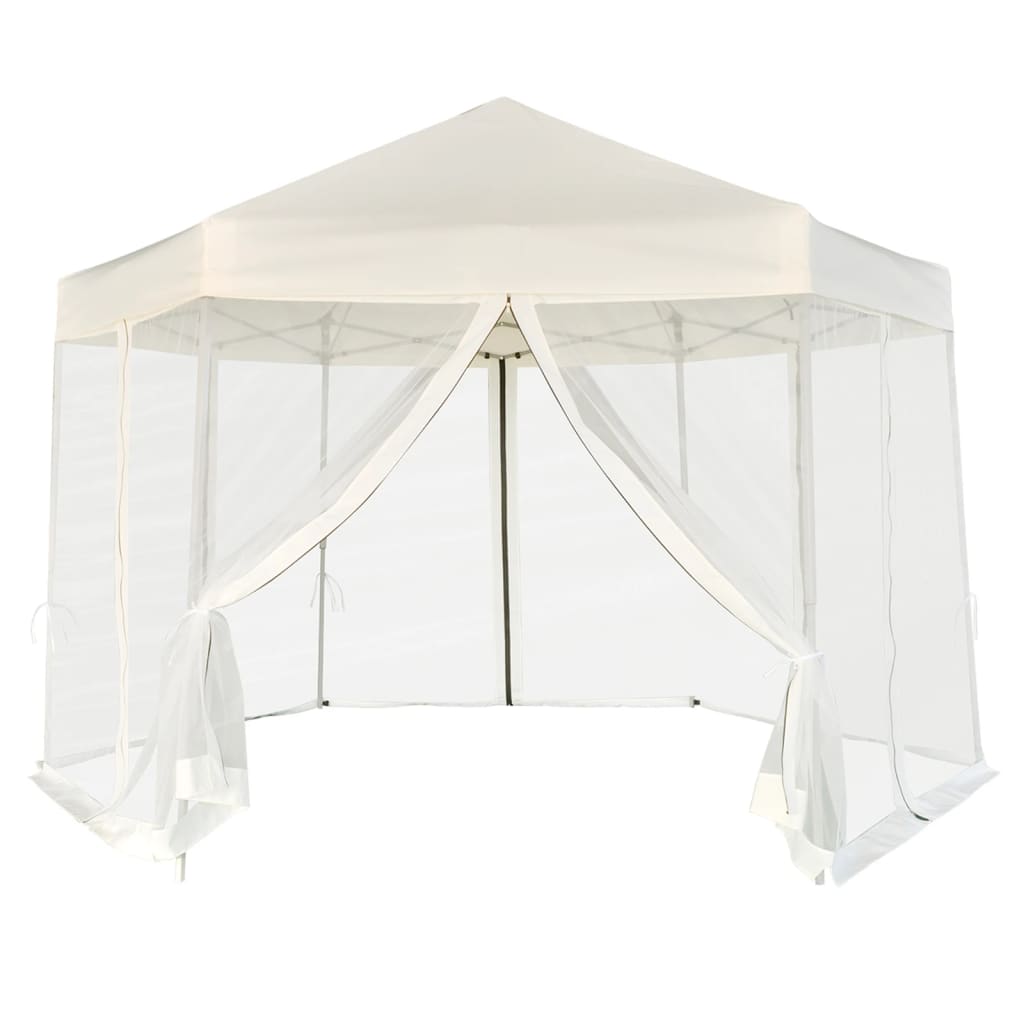 Tenda festas pop-up hexagonal 6 paredes 3,6x3,1 m branco creme