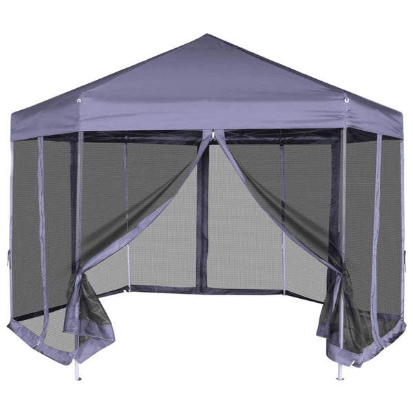 Tenda festas pop-up hexagonal 6 paredes 3,6x3,1m azul escuro