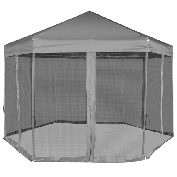 Tenda festas pop-up hexagonal, 6 paredes, cinzento 3,6x3,1m