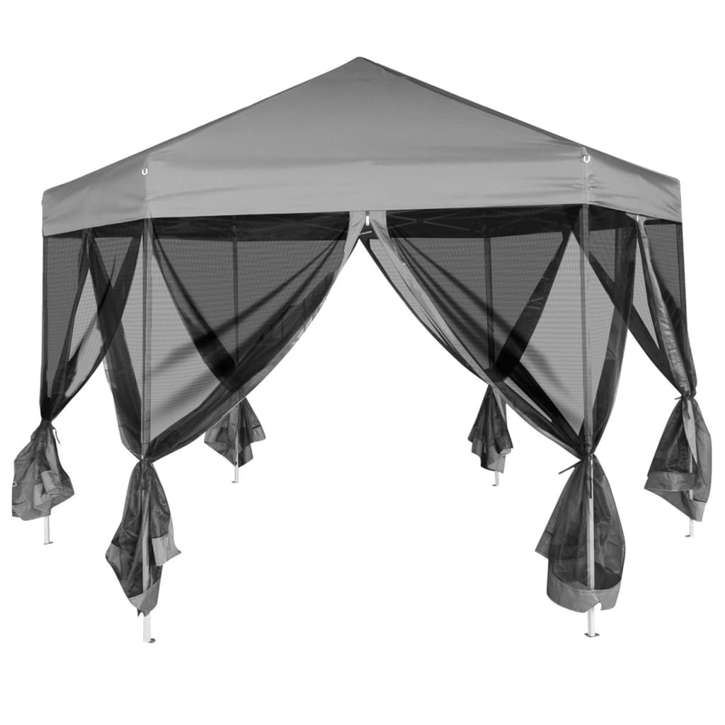 Tenda festas pop-up hexagonal, 6 paredes, cinzento 3,6x3,1m