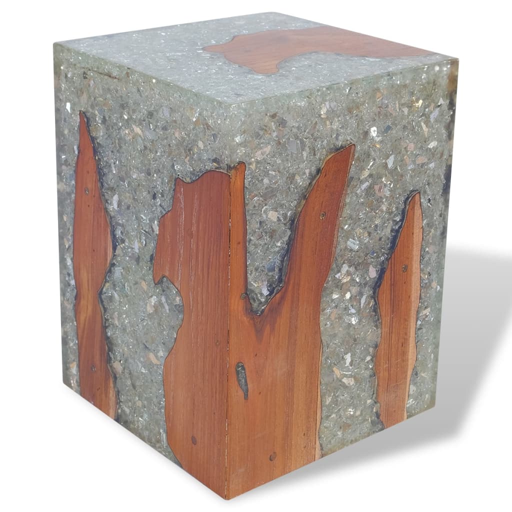 Banco em madeira de teca maciça e resina 30x30x40 cm