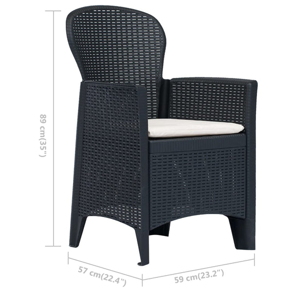 Cadeiras jardim + almofadão 2pcs plástico antracite aspeto vime