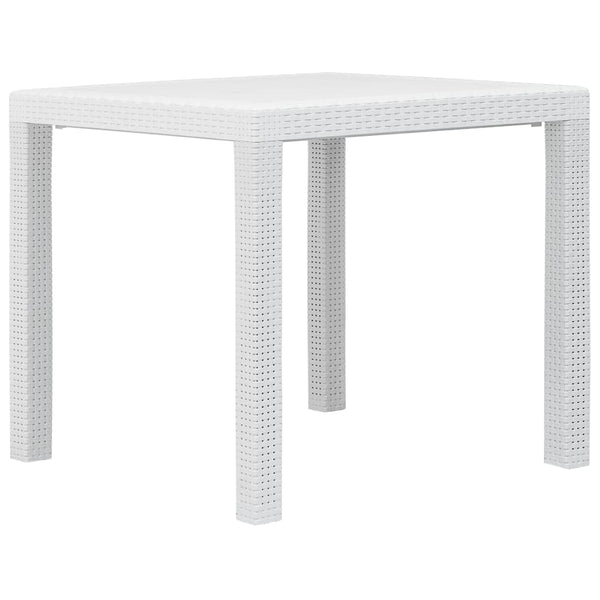 Mesa de jardim 79x79x72 cm plástico branco com aspeto de vime