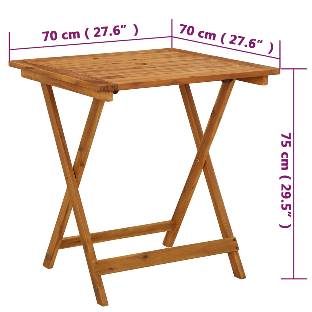 Mesa de jardim dobrável 70x70x75 cm madeira de acácia maciça