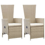 Cadeiras jardim reclináveis 2 pcs c/ almofadões vime PE bege
