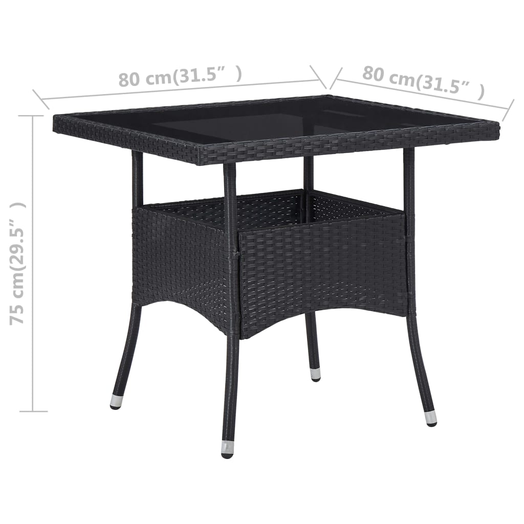 Mesa de jantar para exterior vime PE e vidro preto