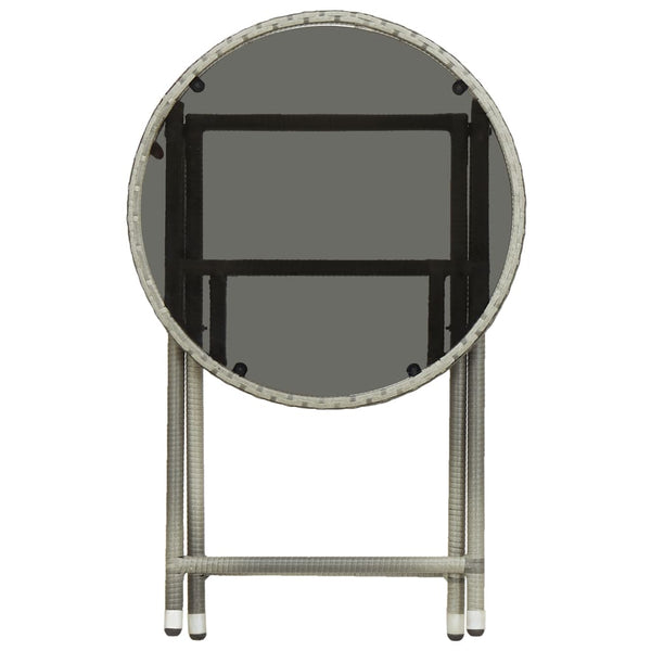 Mesa de chá 60 cm vime PE e vidro temperado cinzento