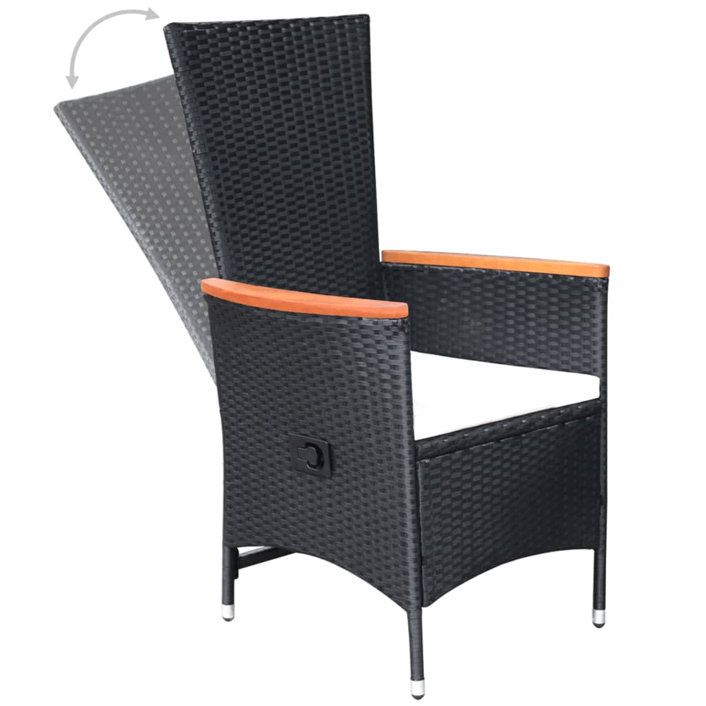 Cadeiras jardim reclináveis 2 pcs c/ almofadões vime PE preto