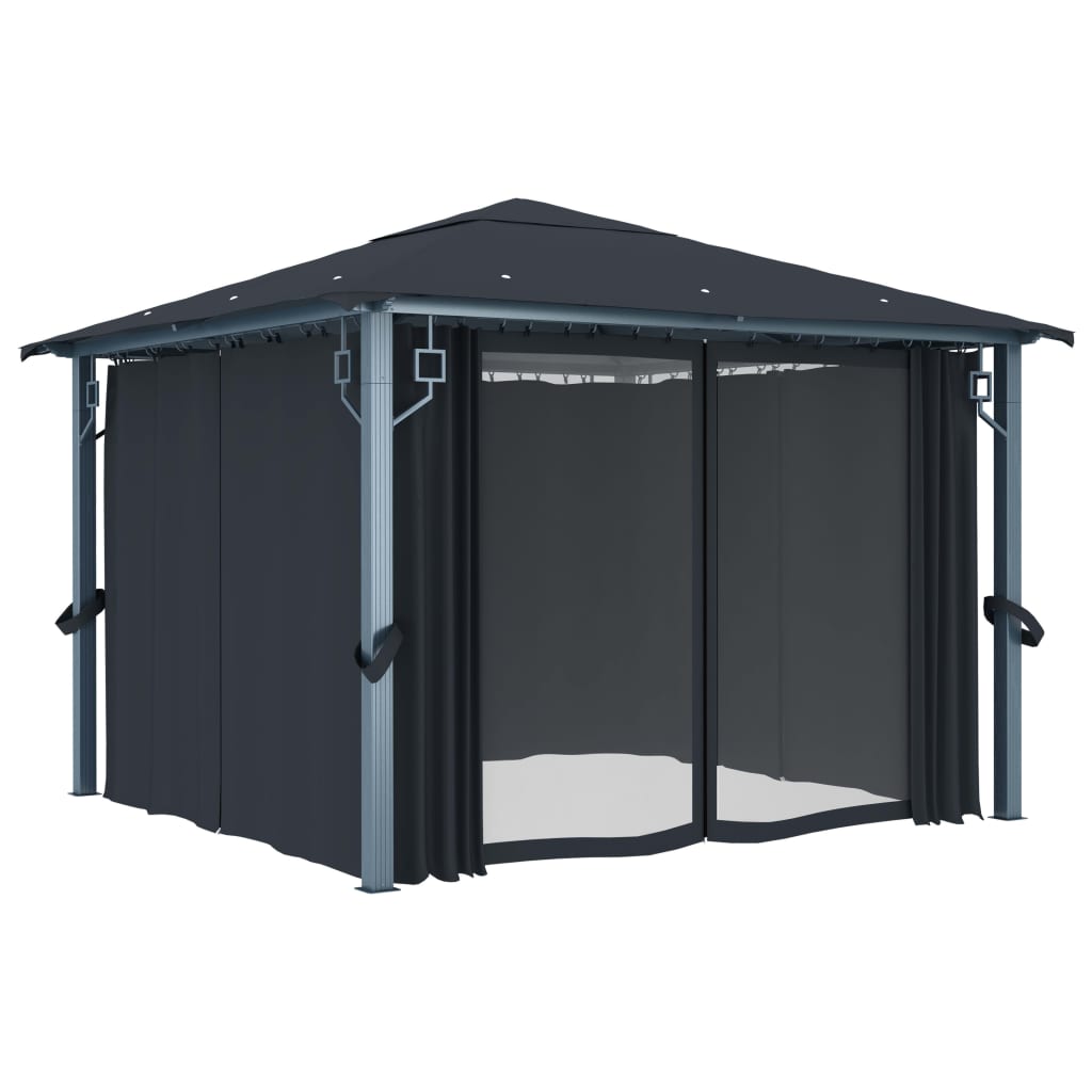 Gazebo com cortina 300x300 cm alumínio antracite