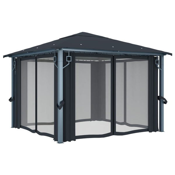 Gazebo com cortina 300x300 cm alumínio antracite