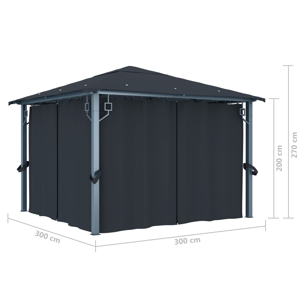 Gazebo com cortina 300x300 cm alumínio antracite