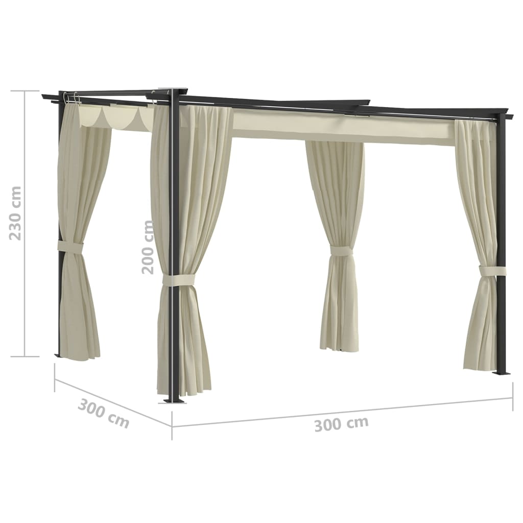 Gazebo com cortinas 3x3 m aço creme