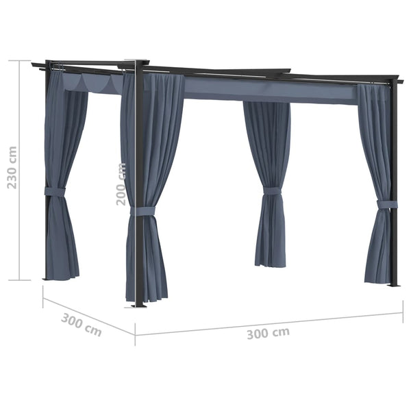 Gazebo com cortinas 3x3 m aço antracite