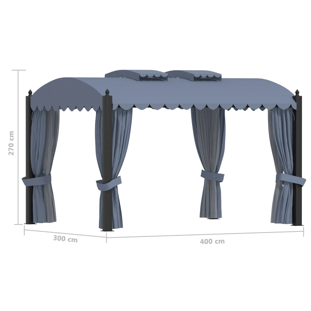 Gazebo com cortinas 3x4 m aço antracite