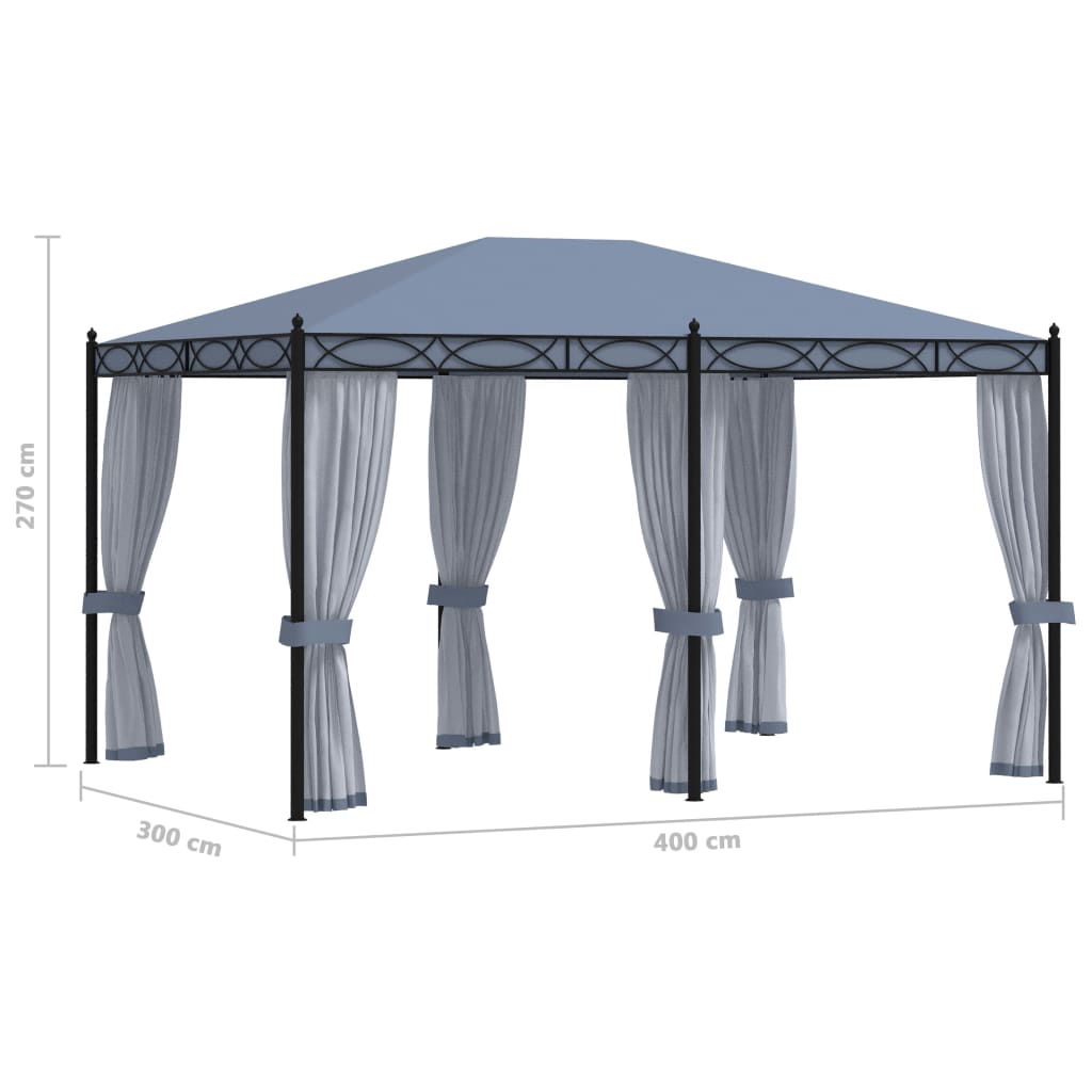 Gazebo com proteções em rede 3x4 m aço antracite