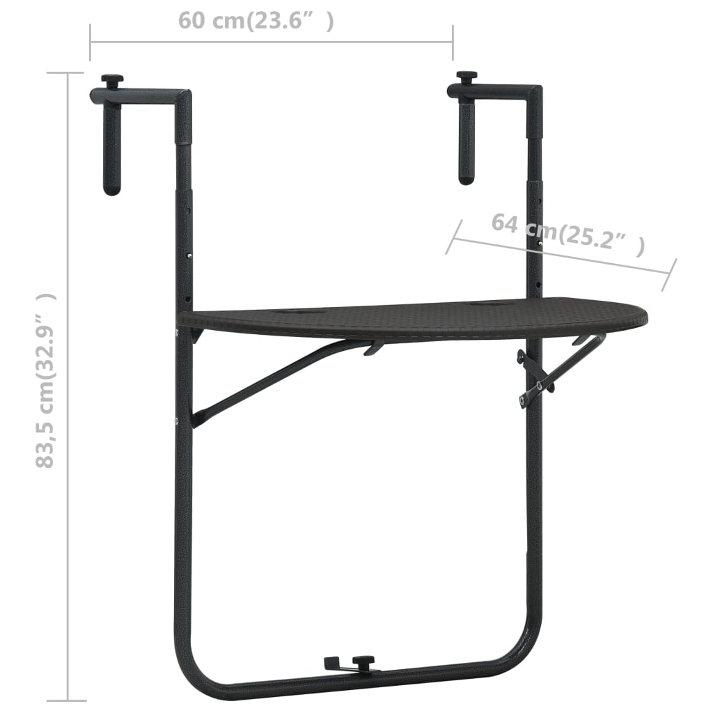 Mesa varanda pendurar 60x64x83,5cm plástico aspe. vime castanho