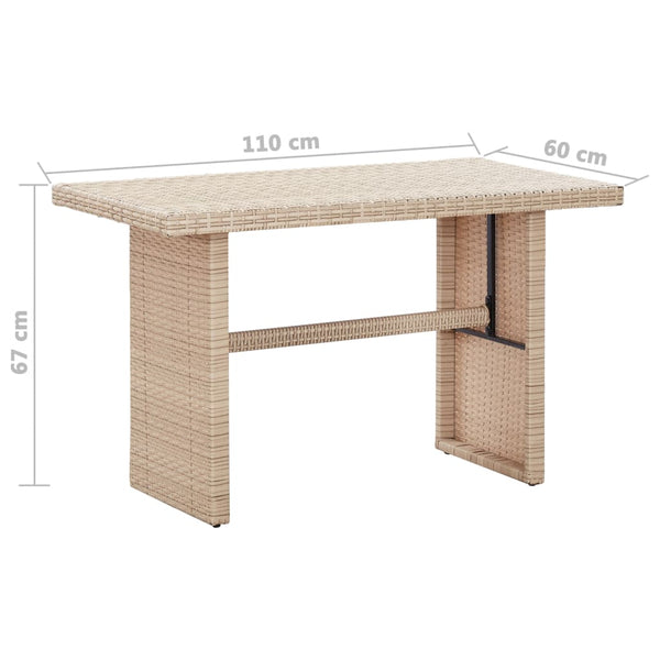 Mesa de jardim 110x60x67 cm vime PE bege