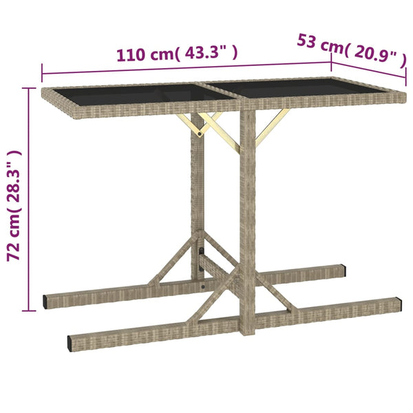 Mesa de jardim 110x53x72 cm vidro e vime PE bege