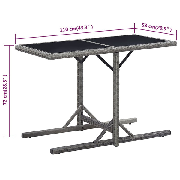 Mesa de jardim 110x53x72 cm vidro e vime PE antracite