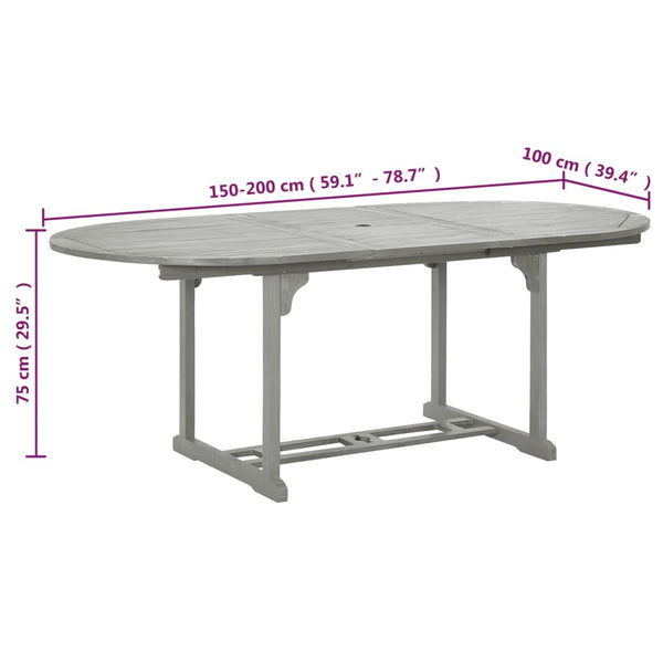 Mesa de Jardim 200 x 100 x 75 cm Madeira Maciça de Acácia Cinza