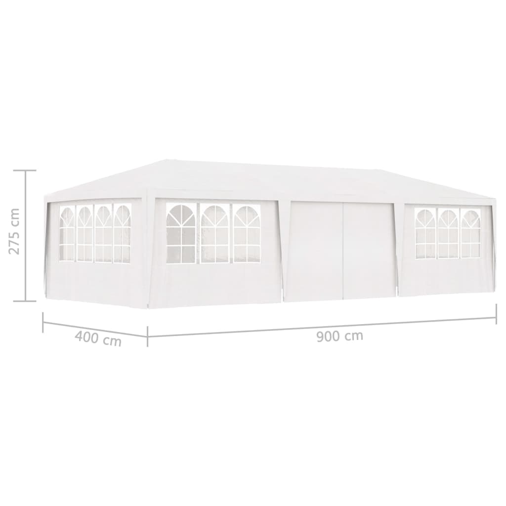 Tenda festas profissional + paredes laterais 4x9m 90g/m² branco