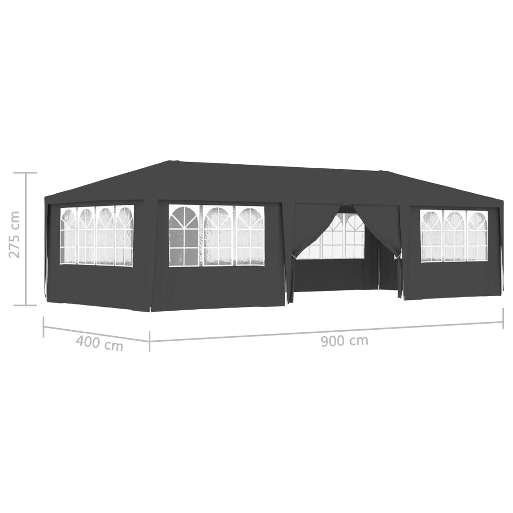 Tenda festas com paredes laterais 4x9m 90g/m² antracite