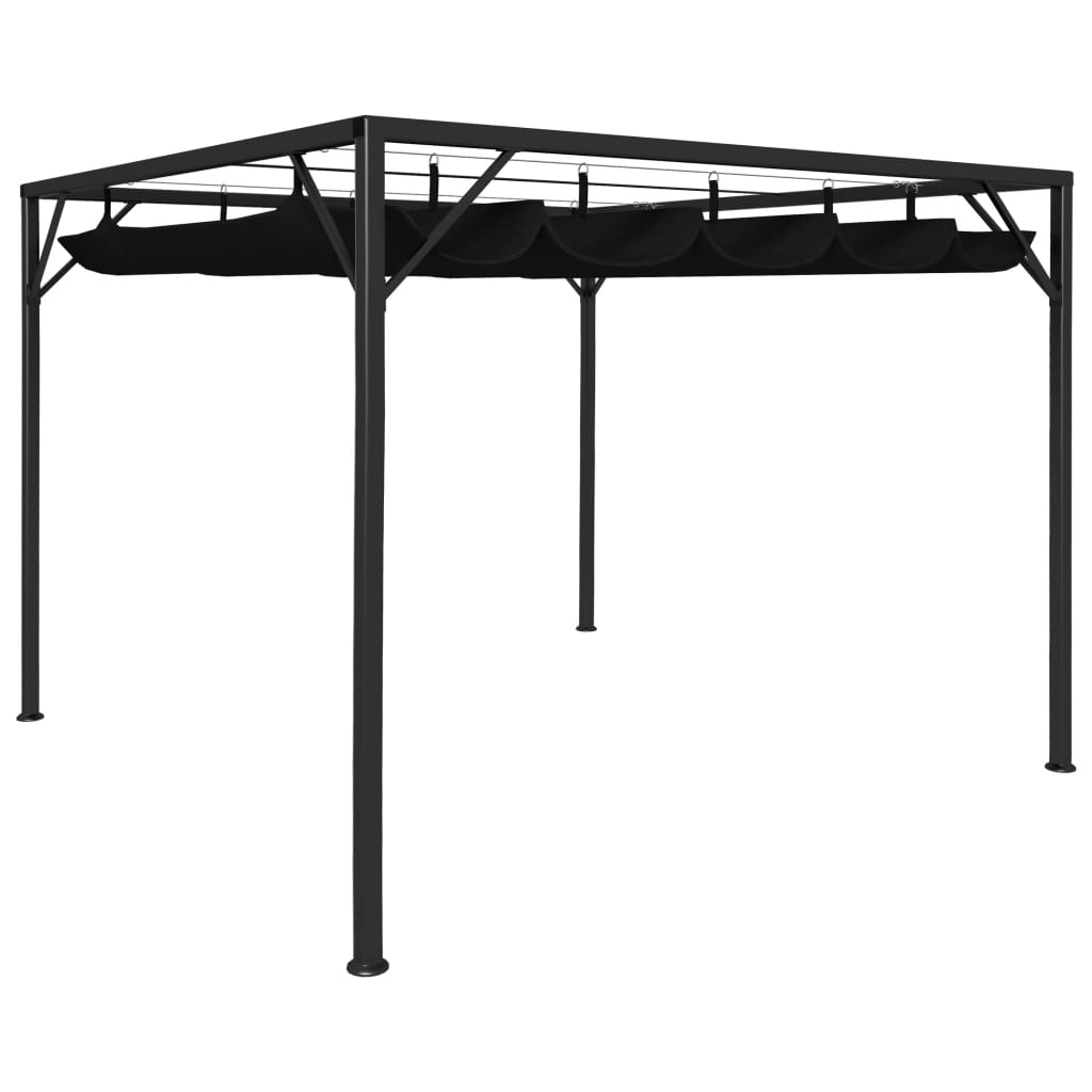 Gazebo de jardim com toldo retrátil 3x3 m antracite