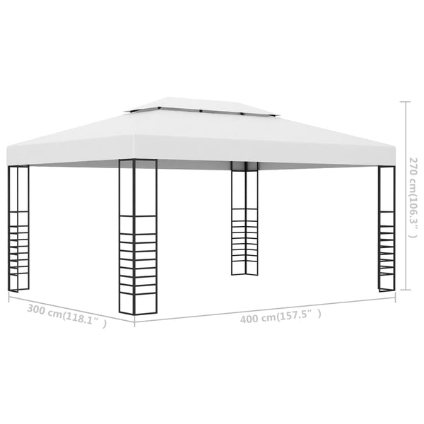 Gazebo de jardim 4x3x2,7 m aço revestido a pó branco