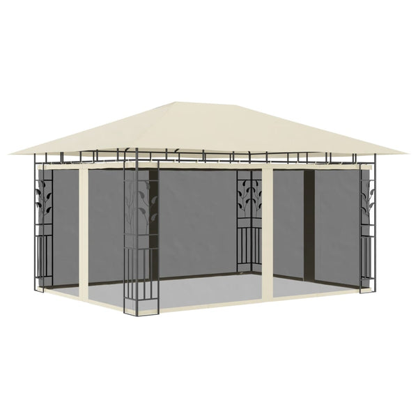 Gazebo com rede mosquiteira 4x3x2,73 m 180 g/m² creme