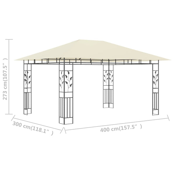 Gazebo com rede mosquiteira 4x3x2,73 m 180 g/m² creme