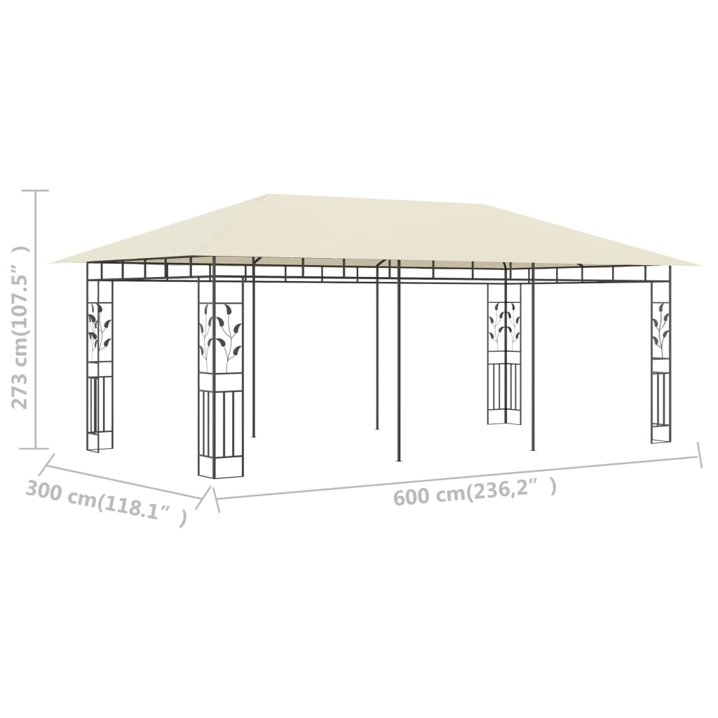 Gazebo com rede mosquiteira 6x3x2,73 m creme