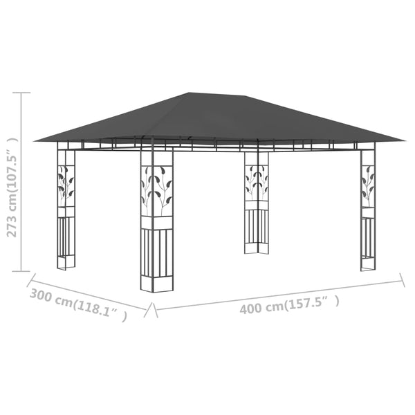 Gazebo com rede mosquiteira 4x3x2,73 m 180 g/m² antracite