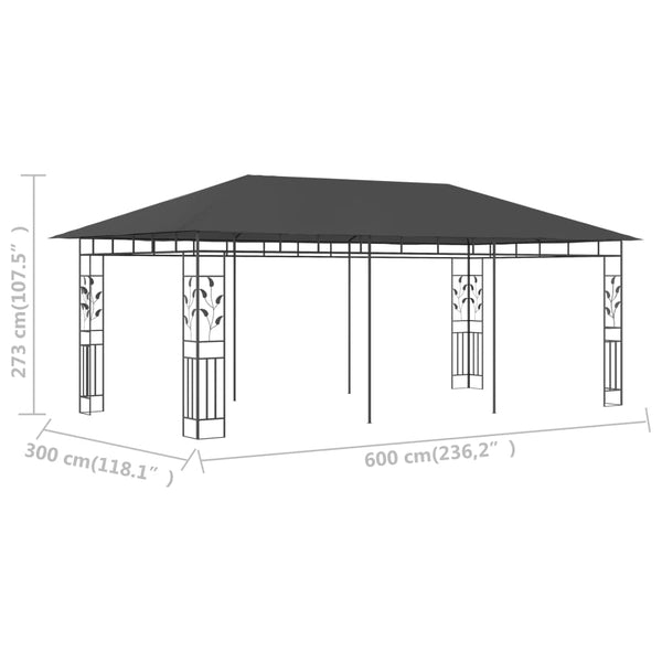 Gazebo com rede mosquiteira 6x3x2,73 m antracite