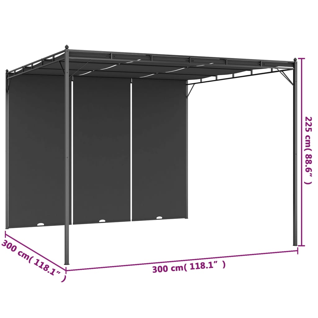 Gazebo de jardim com cortina lateral 3x3x2,25m antracite