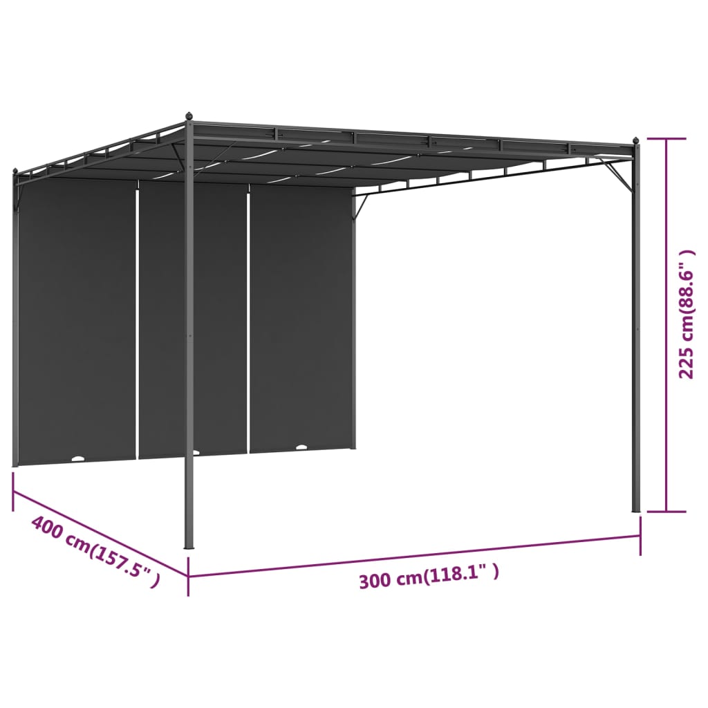 Gazebo de jardim com cortina lateral 4x3x2,25m antracite