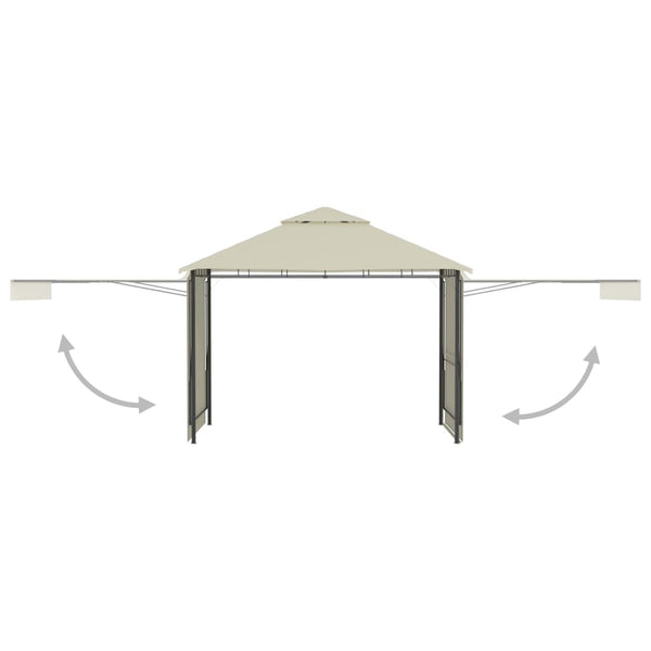 Gazebo com toldos duplos extensíveis 3x3x2,75 m 180 g/m² creme