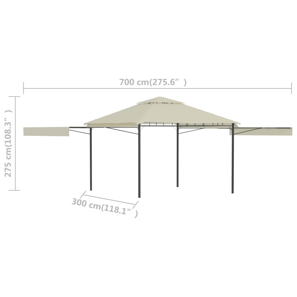 Gazebo com toldos duplos extensíveis 3x3x2,75 m 180 g/m² creme