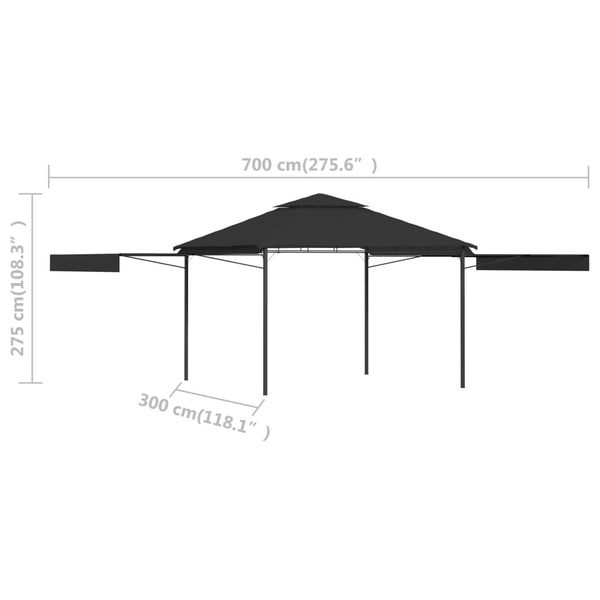 Gazebo c/ toldos duplos extensíveis 3x3x2,75m 180g/m² antracite