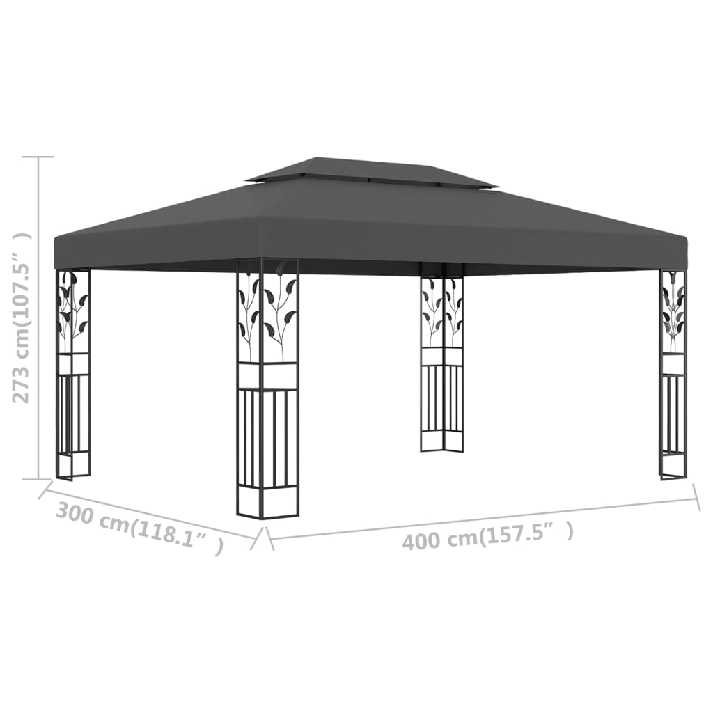 Gazebo com telhado duplo 3x4 m antracite