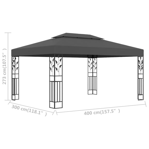 Gazebo com telhado duplo 3x4 m antracite